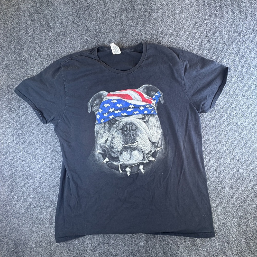 Spirit Of‎ America T-Shirt Mens XL Black Bulldog Patriotic Graphic Cotton Casual